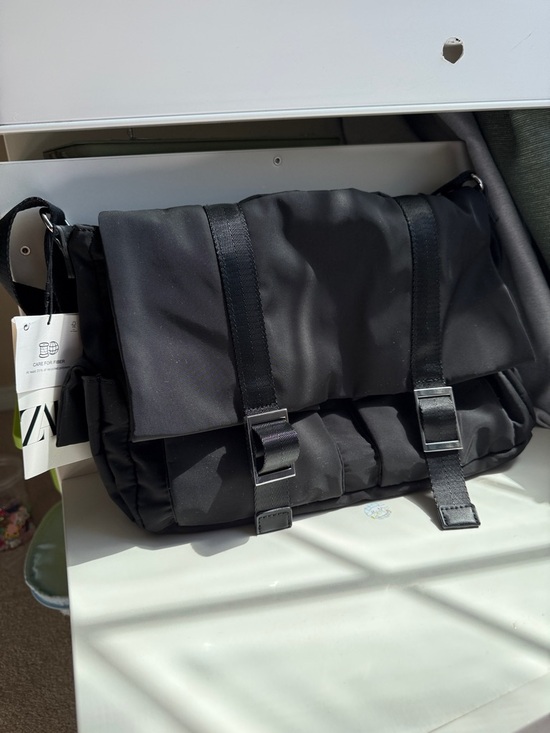 Zara Handbags - Zara Black Nylon Messenger Bag with Buckle Straps